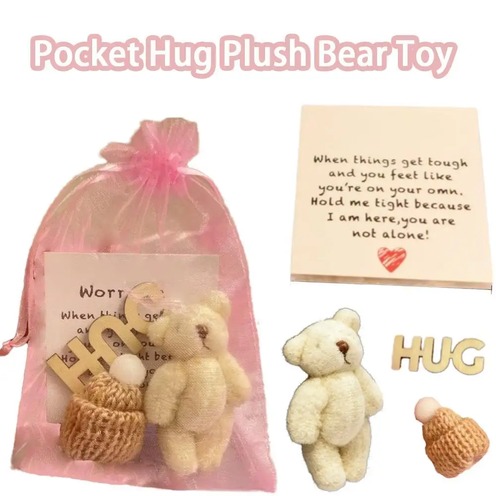 

Мини-плюшевый медведь в сумке для переноски, маленький карманный медвежонок с вдохновляющей карточкой, милый подарок для снятия стресса на день рождения, выпускной