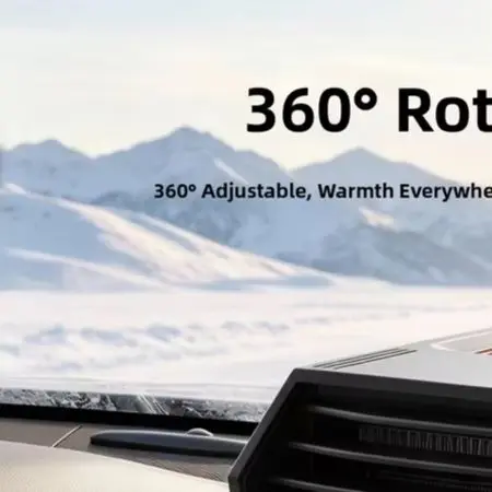12V Car Defroster with Dual Climate Settings and 360 Degree Rotating Base for Efficient Windshield Frost and Fog Removal