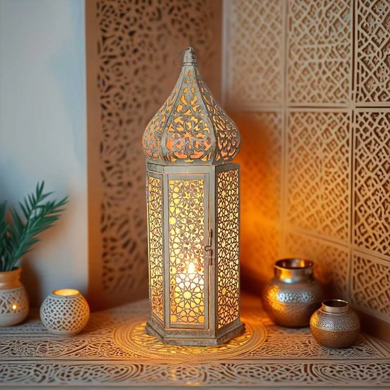 New candlestick wrought iron Moroccan hollow lantern old candle lantern retro atmosphere ornament