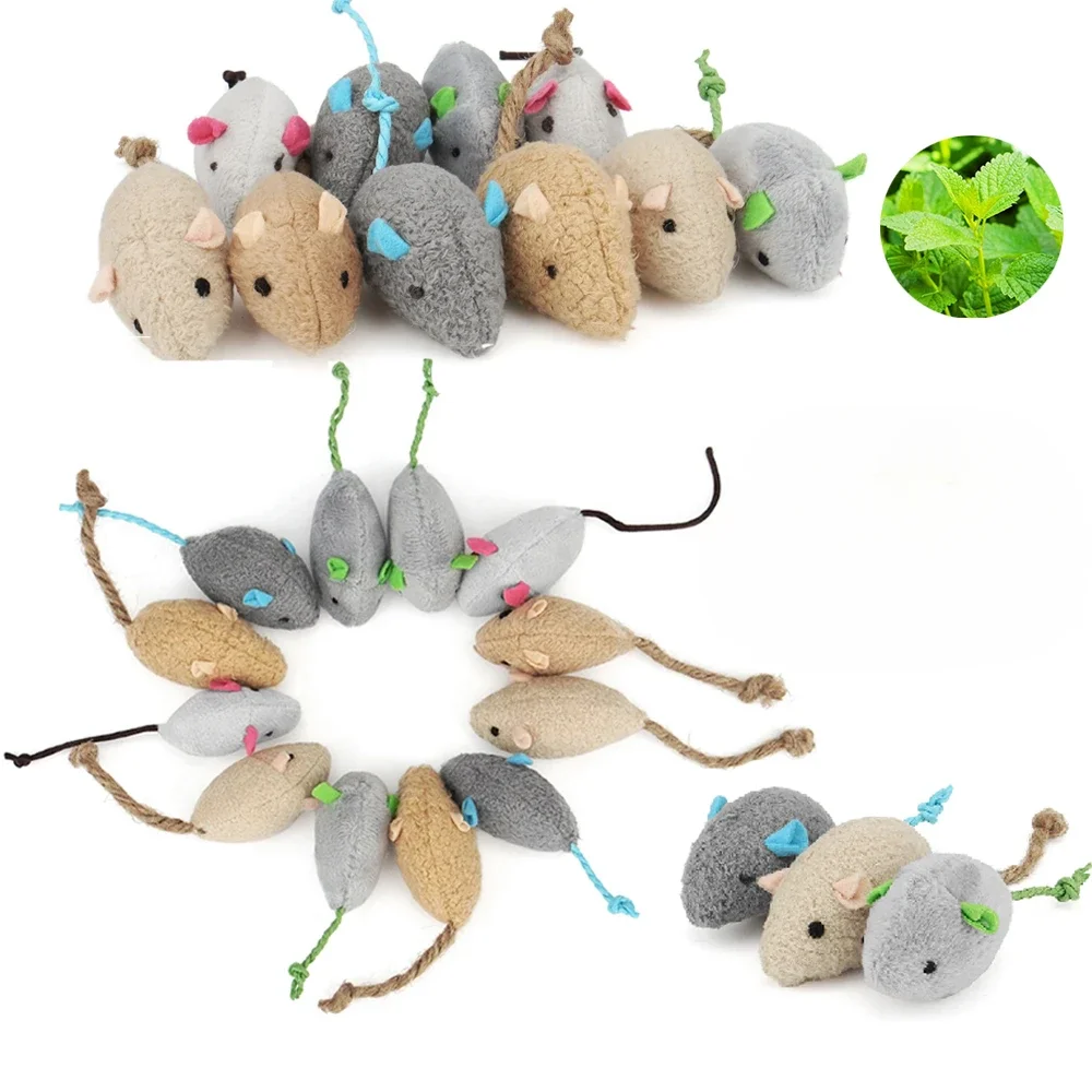 3/24Pcs Rattle Cat Mouse Toys Also Prefilled Catnip Faux Fur Cat Toys Interactive Cat Game Catnip Toys for Cats Pet Products