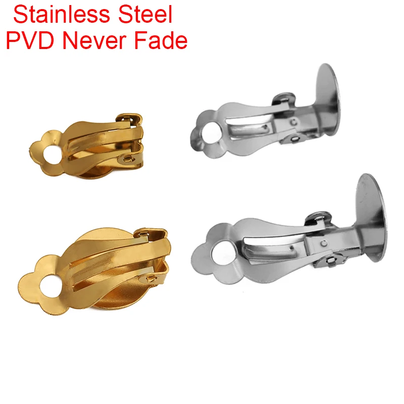 10pcs PVD Never Fade Stainless Steel Earring Clips Settings Hypoallergenic 8mm 10mm 12mm Cabochon Base For Jewelry Accessories