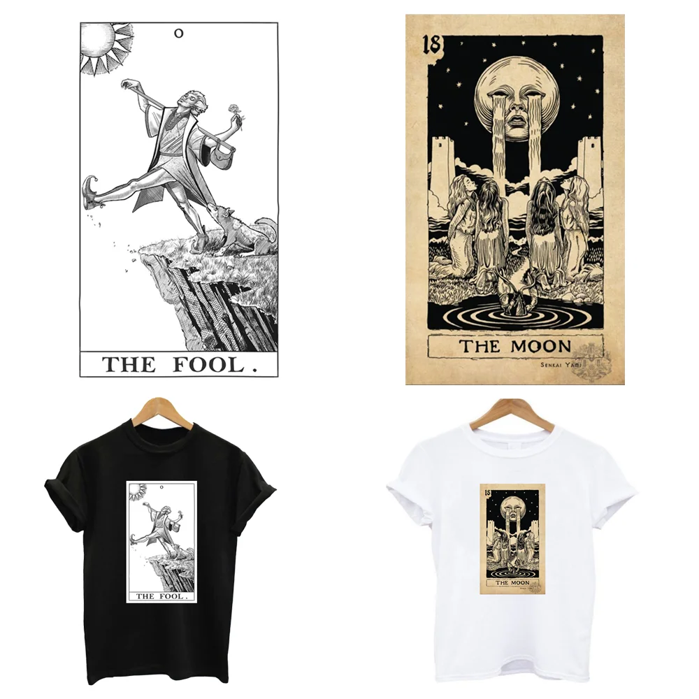 2 sztuk/partia Tarot Fool termowizyjny termotransferowy naszywki samoprzylepne na topliwe naklejki do prasowania odzieży t-shirt DIY