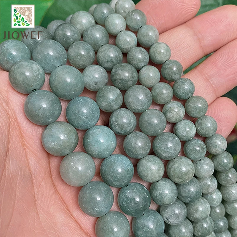 Smooth Green Chalcedony Burma Jade Round Spacer Beads Natural Stone for DIY Bracelet Jewelry Making 15