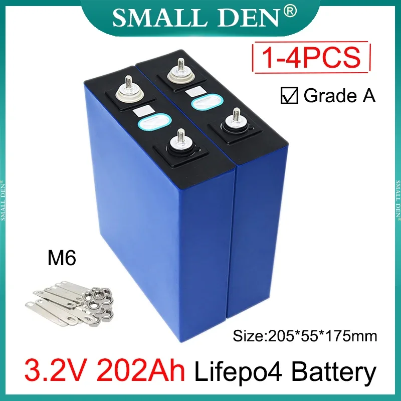 1-4pcs New 3.2V 200Ah 202Ah Lifepo4 Battery Grade A DIY 4S 12V 24V Solar E-car RV Outdoor Power Lithium Iron Phosphate Batteries