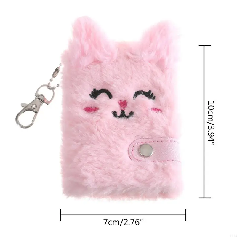 W91A Phim hoạt hình Pocket Pocket Notebook Trống dày giấy bên trong với Keychain Mini Plush cho mèo Viết bản vẽ Pad Travel