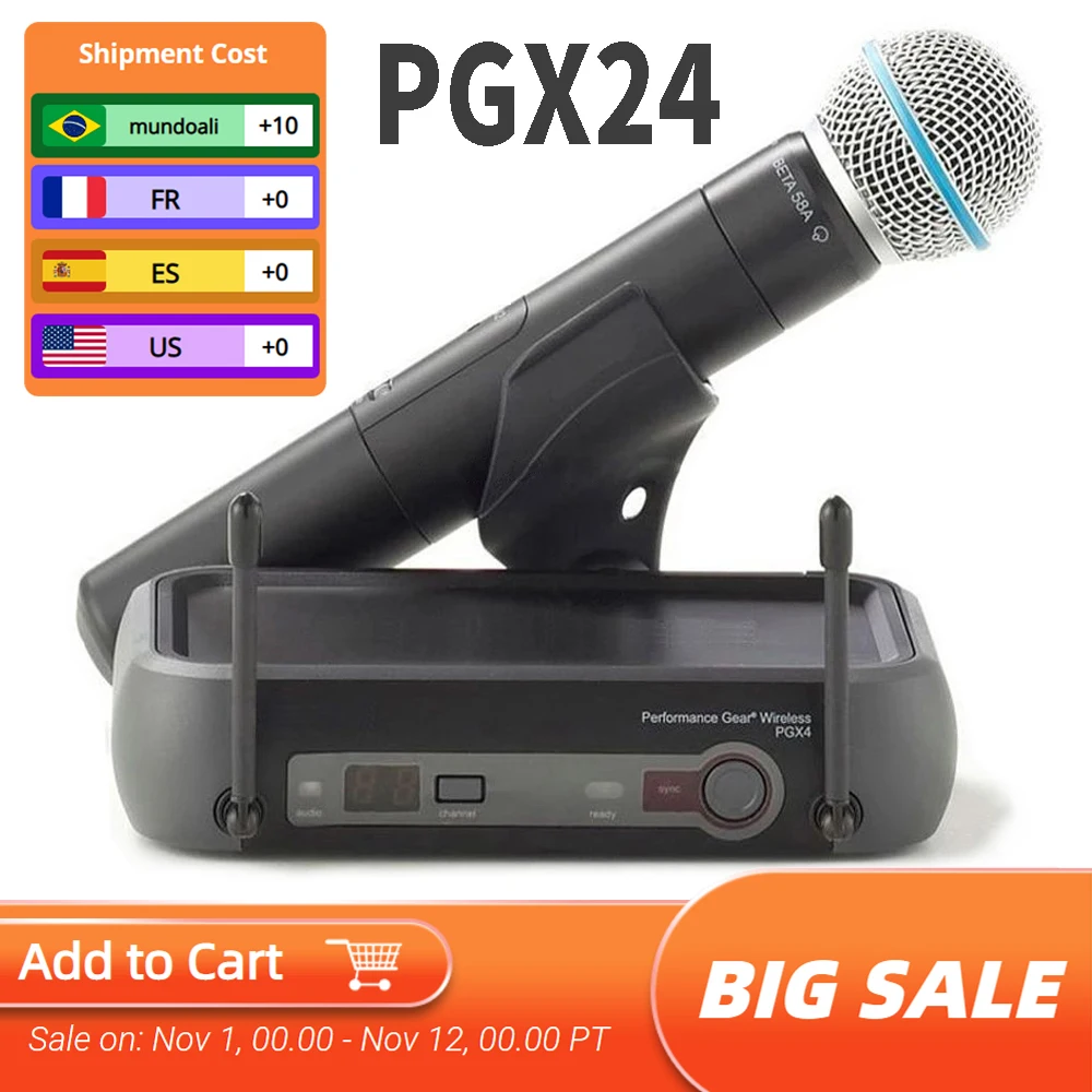 

Wireless PGX24 Professional UHF System Selectable Channels Handheld Microphone for Party Karaoke Dynamic Long Distance