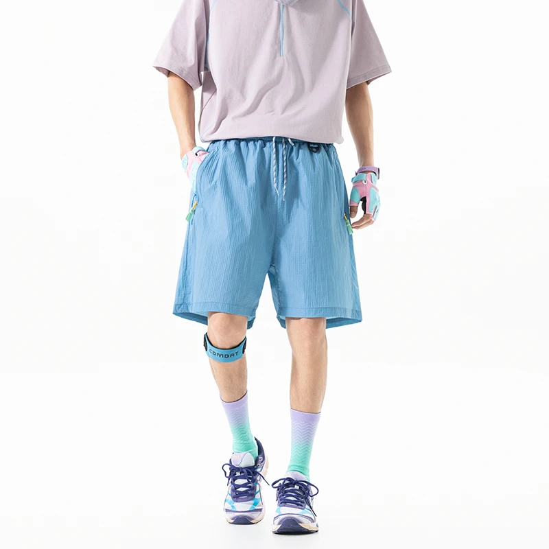 

Men Multi-Functional Outdoor Shorts Elastic Waist Anti-Loss Zipper Pockets & Packable with Matching Storage Bag Quick-dry Shorts