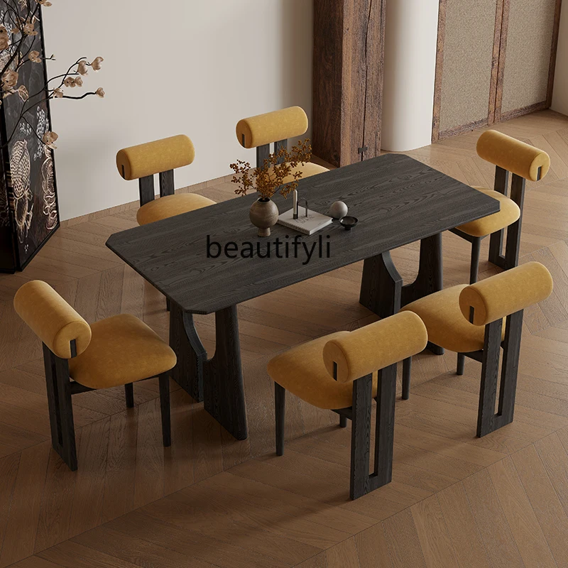 

Medieval style solid wood dining table and chair combination home small apartment French retro table