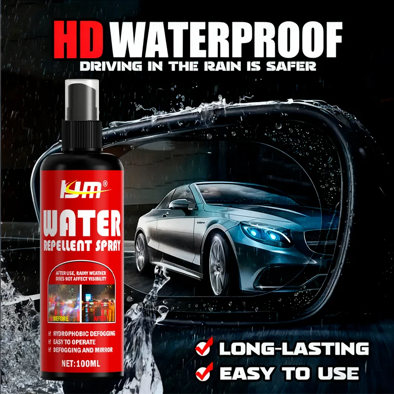 بخاخ مرآة السيارة المقاوم للماء 100 مل - رؤية آمنة لإزالة الضباب مسعور تدوم طويلاً وحماية من المطر في جميع الأحوال الجوية