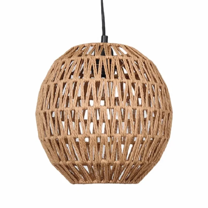 

1PC Retro Hand-Woven Cage Shade Chandeliers Industrial Rattan Flush Mount Ceiling Light Rustic Natural Lamp Shade