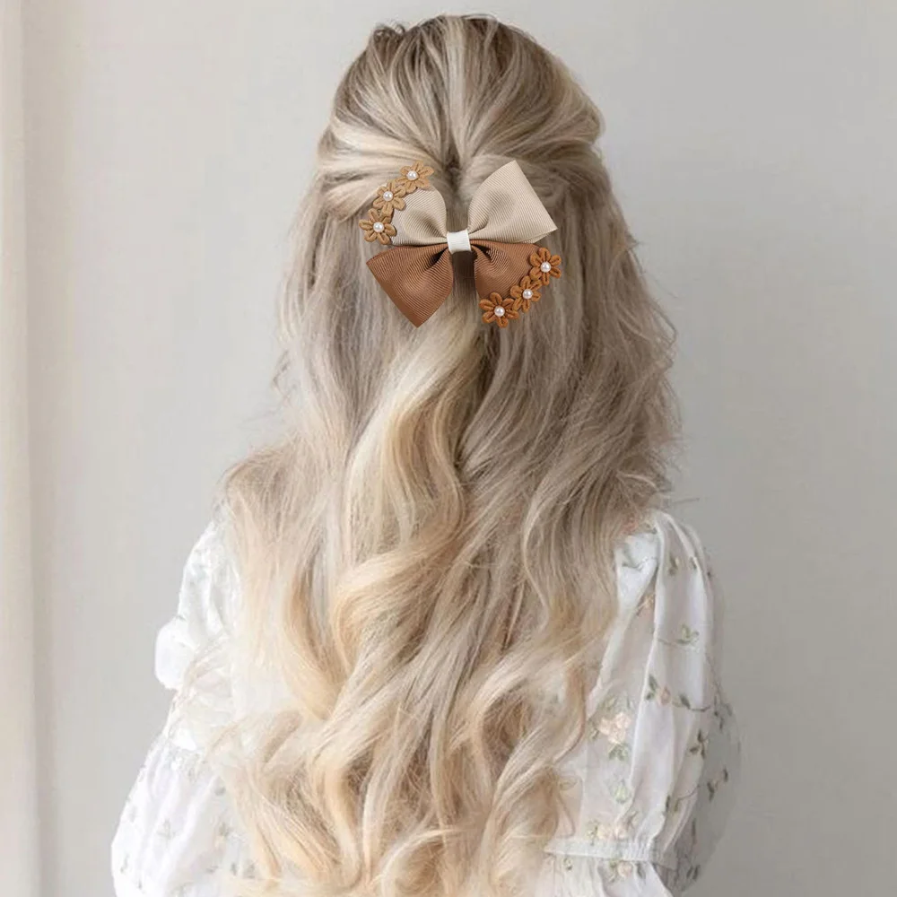 مقاطع الشعر الانحناء زهرة حلوة اكسسوارات لفتاة امرأة لطيف الوردي المرقعة الفرنسية اللؤلؤ الزخرفية دبوس الشعر الأطفال أغطية الرأس #6