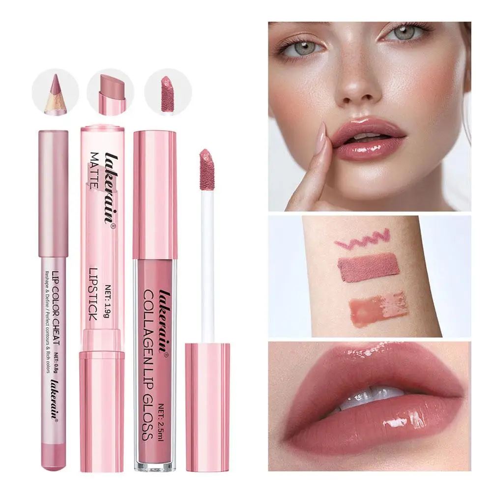 

Lakerain New Design Matte Lipstick+Lipgloss+Lipliner Wholesale In1 Makeup Waterproof Custom Gift Sets Gloss Lip Kit 3 Lip H5B5