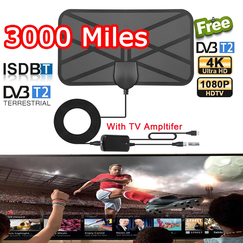 رقمي 3000 ميل 8K DVB T2 هوائي التلفزيون مع مكبر للصوت الداعم الجوي للسيارة هوائي التلفزيون الذكية الحرة isdb قناة خارج RV قارب