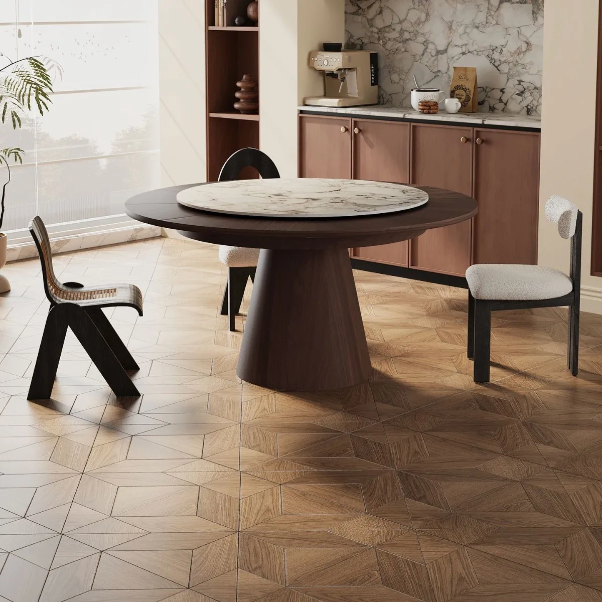 Retractable dining table Household small-sized folding rock slab dining table Multifunctional rotating and retractable round tab