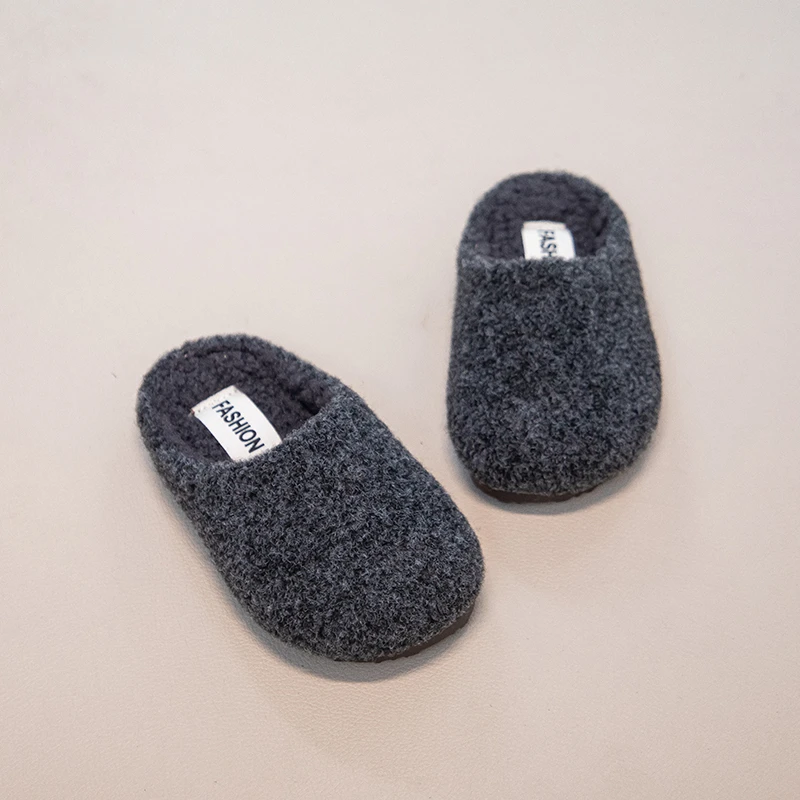 الأطفال فروي النعال 1-16 سنة الكاكي مبطن بنين بنات أحذية قطنية رمادي غامق شقة عدم الانزلاق الاطفال الطفل نعال من القطن