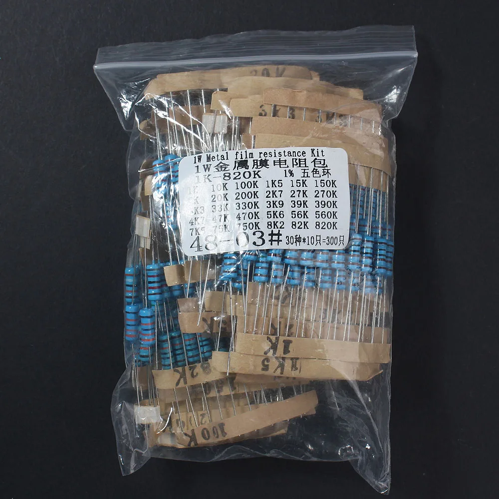 300PCS 1K ~ 820K 1W Metal Film Resistor Assortment Kit,30 Kinds *10pcs diy electronic 1% Set of resistor 10K 100K 1K5 15K 150K
