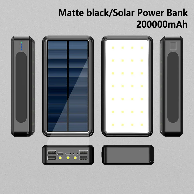 Solar Power Bank 200000mah Schnell ladung Aluminium legierung multifunktion ale Camping Licht Handy Power Fast Chargin Power Bank