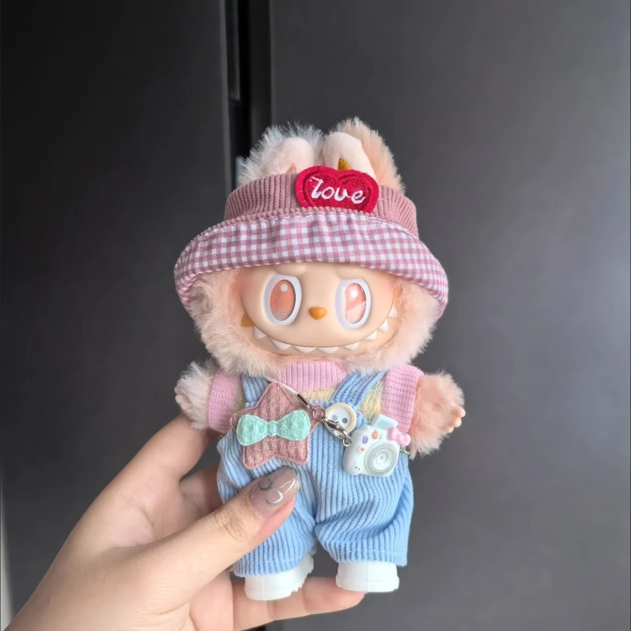 

17cm Mini Plush Doll'S Clothes Outfit Accessories For Korea Kpop Labubu Idol Sitting Party V1 V2 Autumn onesie hat set Clothing