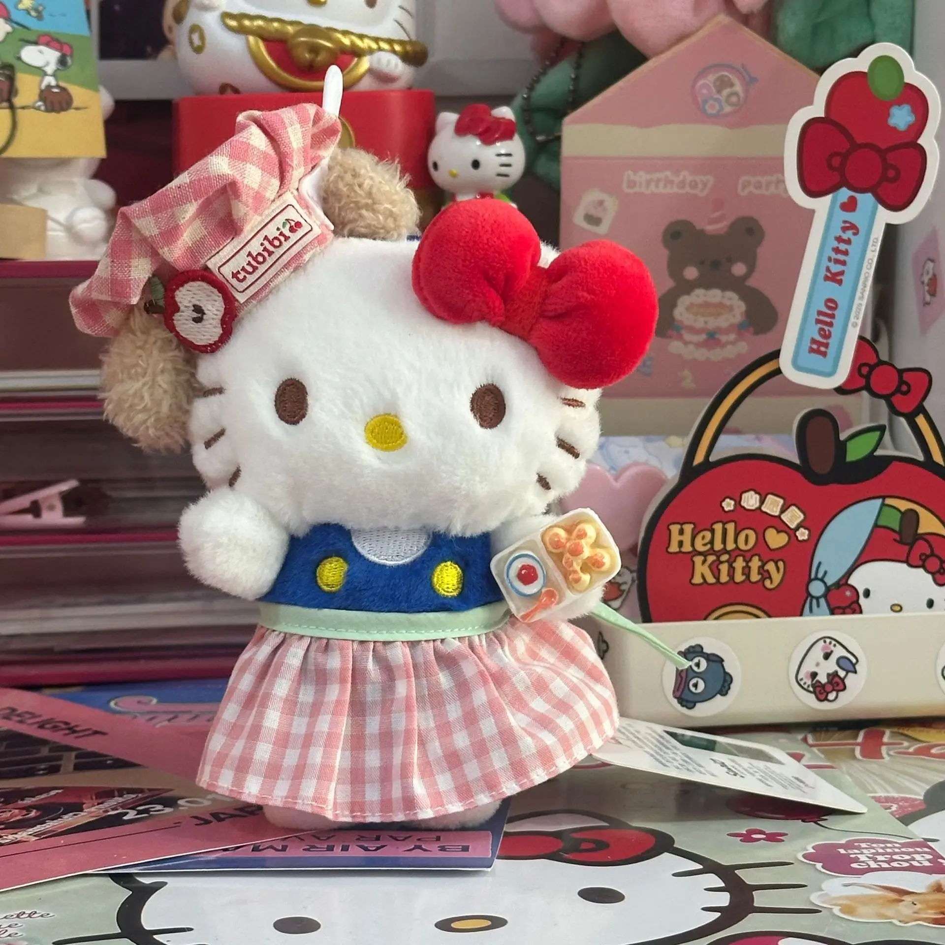 Apfel-Reis-Löffel, Koch, Hello Kitty, Plüsch-Puppen-Anhänger, süße Puppe, Spielzeug, Schlüsselanhänger, Mädchen, Rucksack, Dekoration, Geschenk