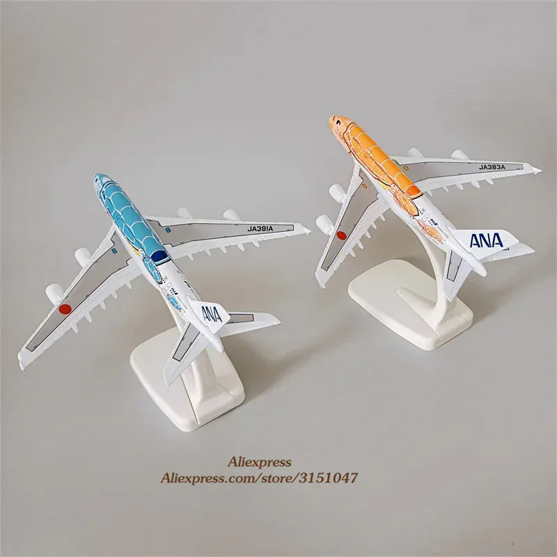 16cm Alloy Metal Japan Air ANA Airbus A380 Cartoon Sea Turtle Airlines Airplane Model Airways Plane Model Painting Aircraft Toys