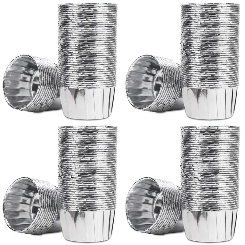 

LNHF 200Pcs Aluminum Foil Cupcake Cups Disposable Muffin Liners Baking Cups Aluminum Cupcake Tip Pan Silver