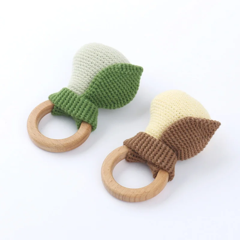 Crochet Teether Toy Pear Rattle Toy Baby Teething Gift Handbell Mobile Rattle Newborn Gym Toy Infant Soother Sleep Toy