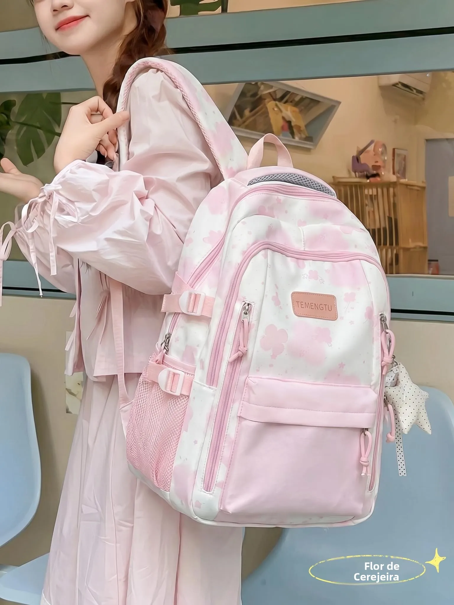 大容量ピンクスクールバッグ-女の子用-小学生・中学生用-ダブルショルダーバックパック-ナイロン素材-ジッパー開閉