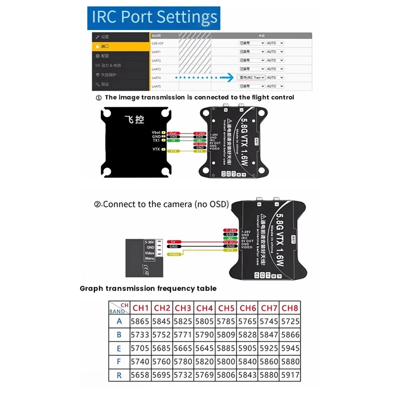 For Aocoda RC 1.6W VTX 3016 5.8G 40CH 25/200/800/1000/1600MW For FPV RC Drone Helicopter Easy To Use