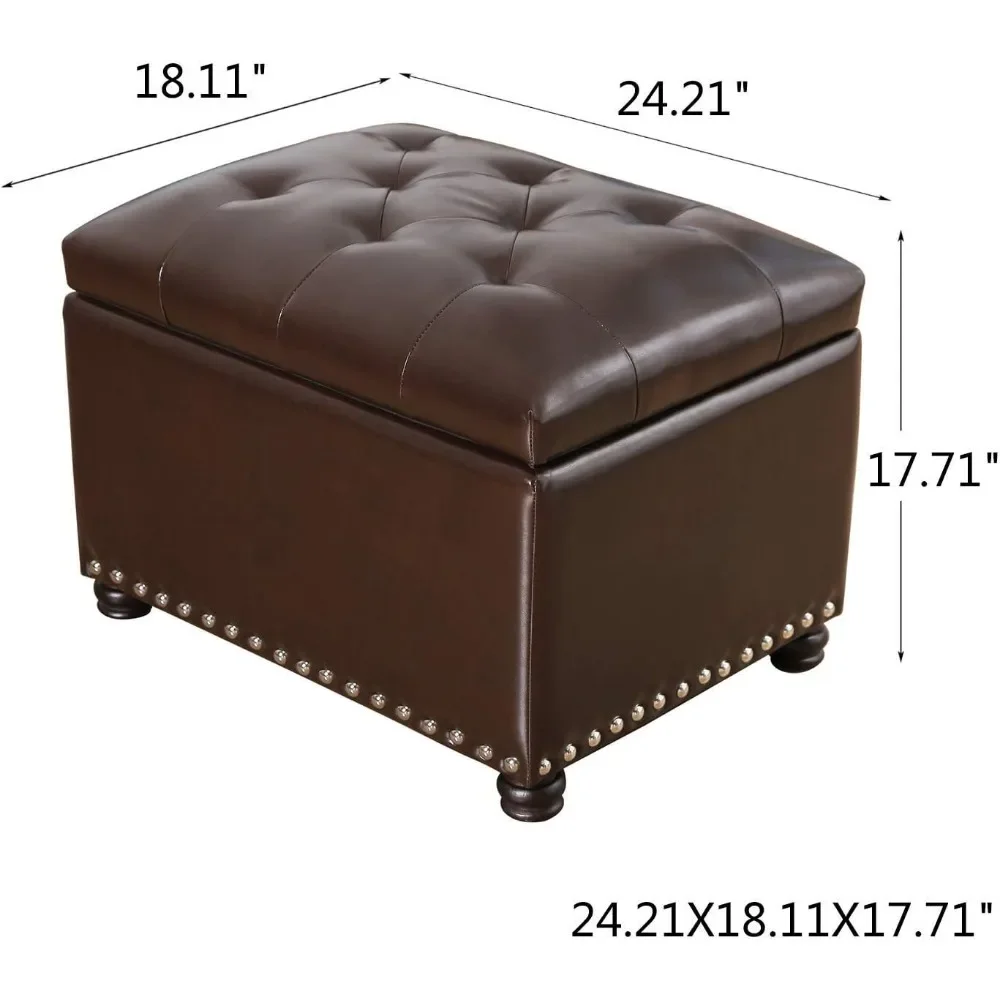 Leather Storage Bench Rectangle 24 Inch Foot Rest Stool for Living Room Bedroom