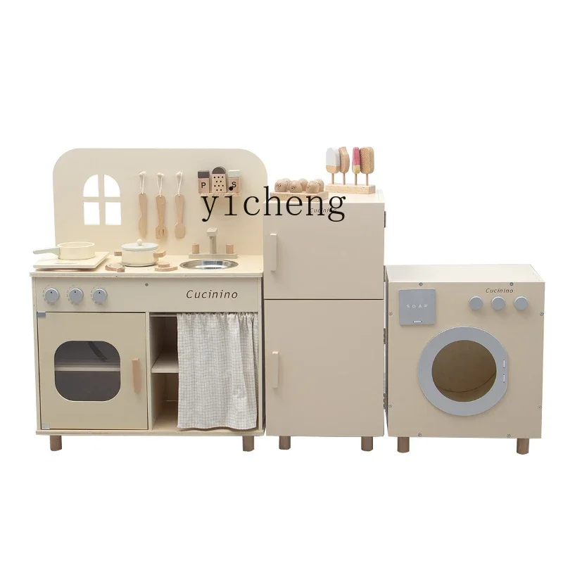 

ZC Wooden Kitchen Stove Refrigerator Washing Machine Simulation Life Appliances Kitchenware Role Playing Toys