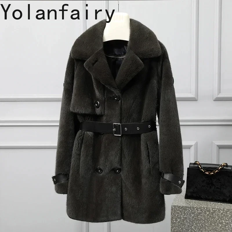 

Natural Fur Mink Jackets for Women 2024 Winter Mid-length Fashion Real Fur Coat Womens Clothing Elegant Belt Manteau Femme Hiver