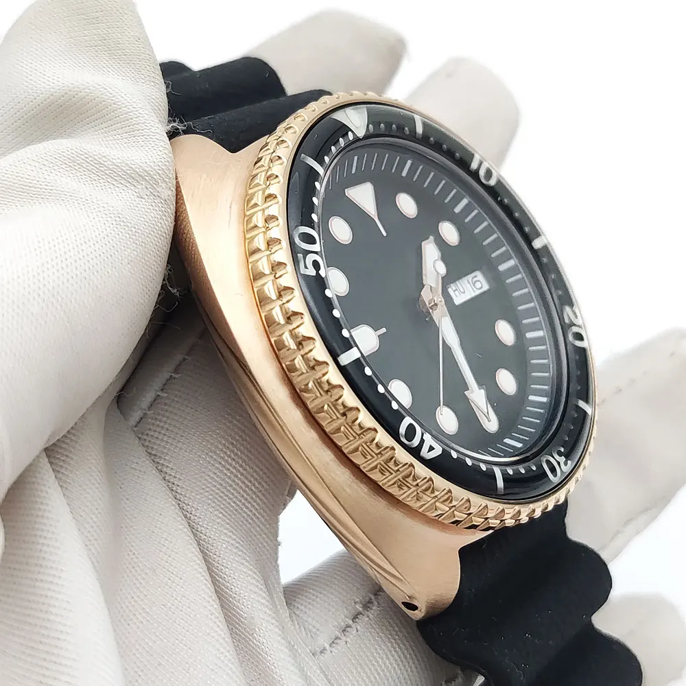 ساعة ميكانيكية أوتوماتيكية كبيرة للرجال ، حافظة مقاومة للماء ، ذهب وردي ، ياقوت ، عمل ، NH36 ، 45