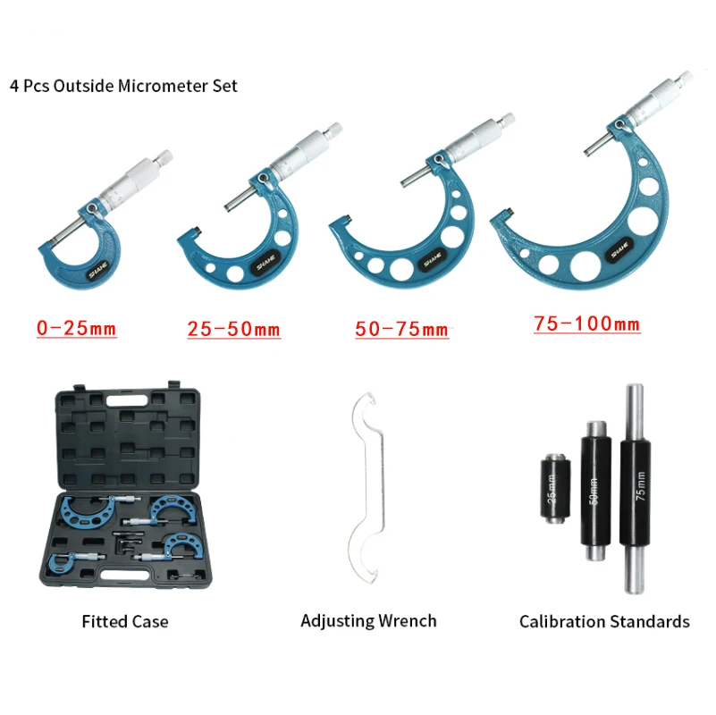 Germany ASIMETO Outside Micrometer Set 0-25mm 25-50mm 50-75mm 75-100mm 0.01mm Micrometer Gauge Meter Micrometer Measuring Tools