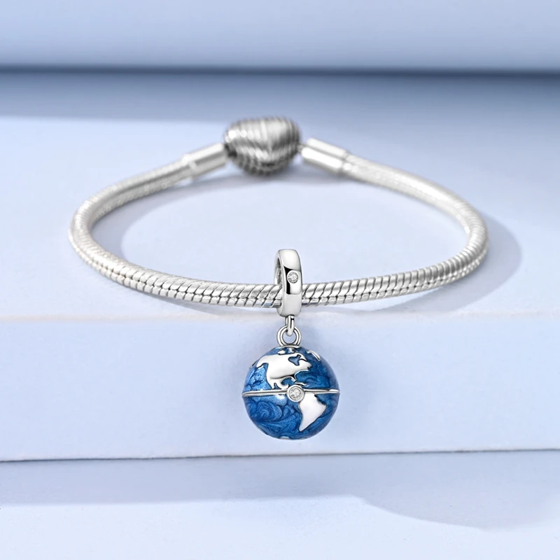 Original 925 Sterling Silver Openable Earth World Map Pendant Fit Original Bracelet Necklace For Women DIY Jewelry Gift
