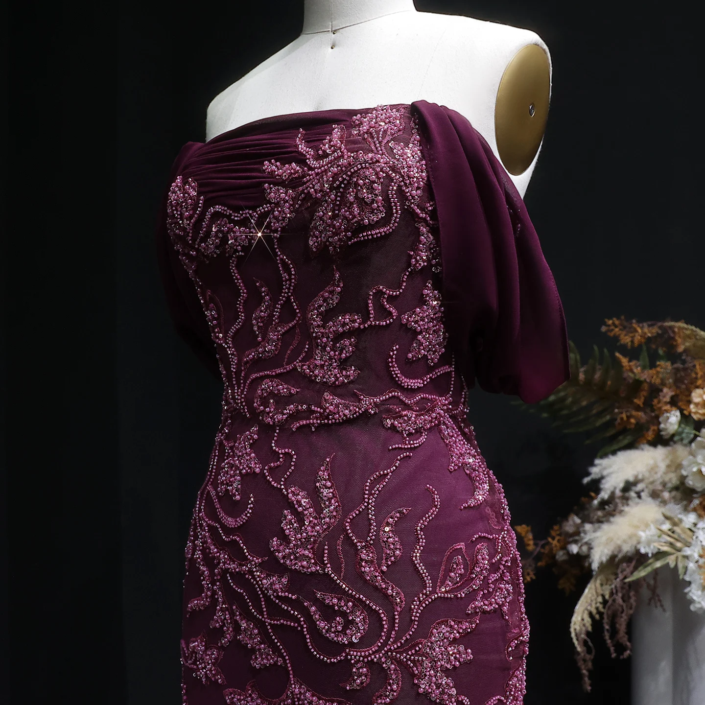 Sharon Said Elegantes Schulterfreies Abendkleid Meerjungfrau Perlenbesetztes Rückenfreies Ballkleid für Hochzeitsfeier SS622 Maßanfertigung – Detail 19