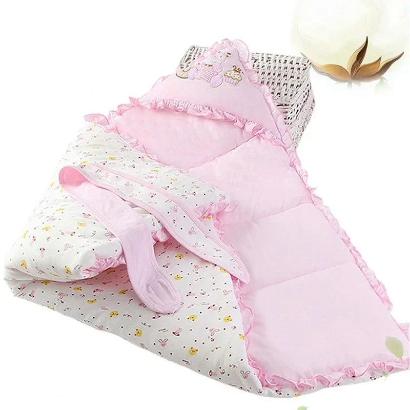 

Newborn Cotton Blanket With Hooded Windproof Embroidery Baby Swaddling Blanket Envelope Wrap Blankets Baby Boy Girl Bed Quilt