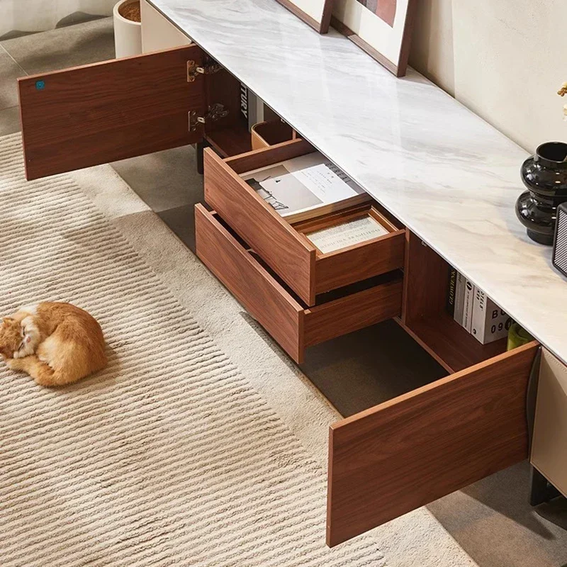 

Display Cabinet Design Tv Table Stand Portable Furniture Luxury Modern Living Room Movable Console Rattan Comfortable Wooden
