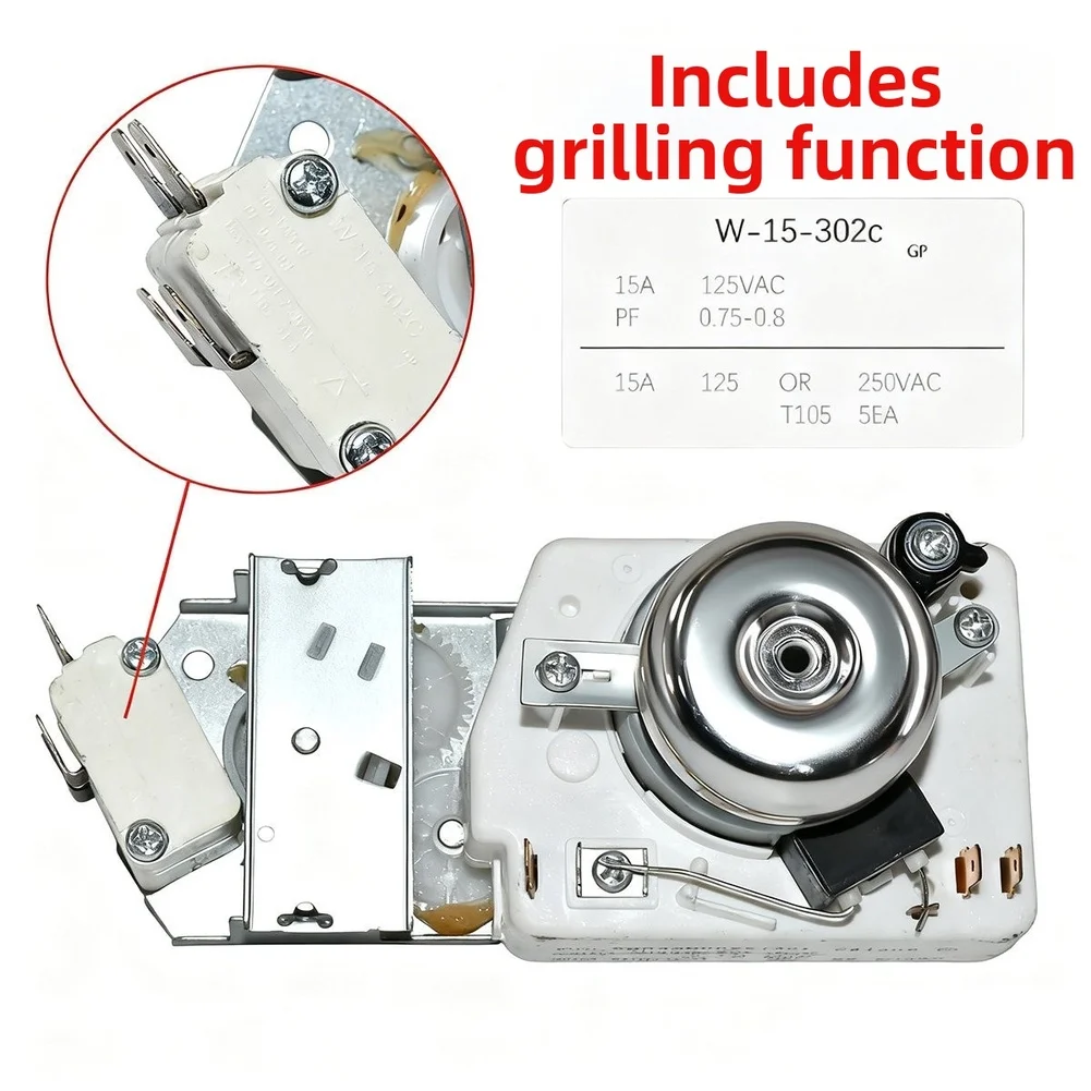 Replacement Microwave Timer Switch TMH30MU02E Supporting Grill Function and Compatible with Standard 125VAC Systems