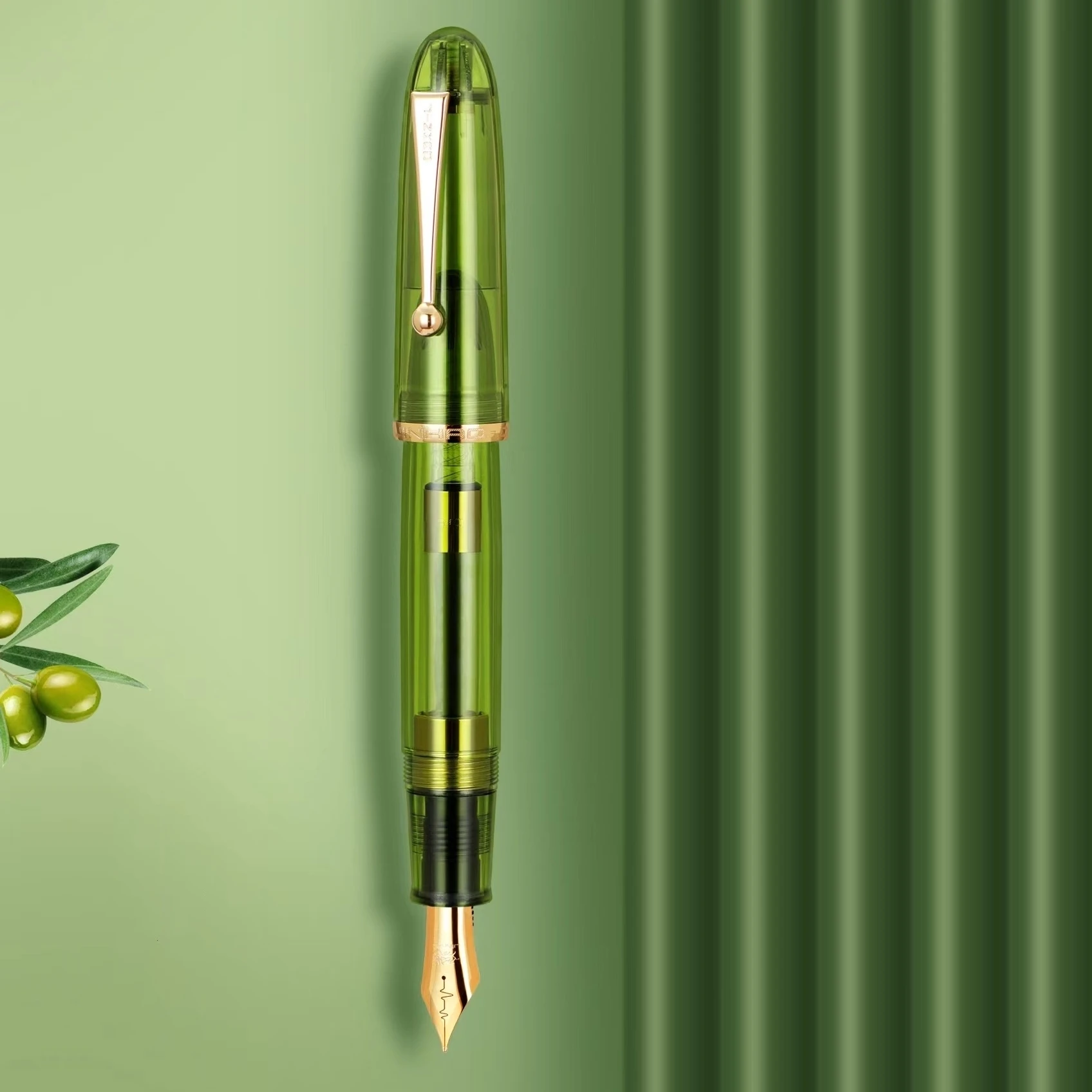 jinhao limited heartbeat fountain pen m nib verde azeitona transparente barril para assinatura de caligrafia a7555 9019 01