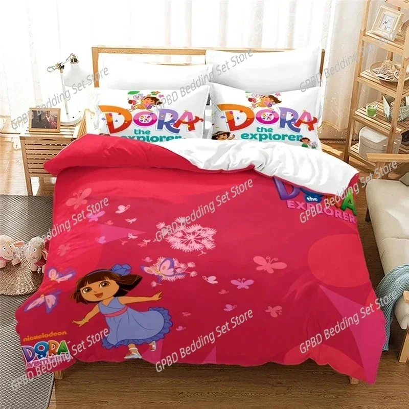 3D Print D-dora Cartoon Explorer Bedding Set Double Twin King Duvet Cover Comforter Pillowcase Boys Girls Adults Bedroom