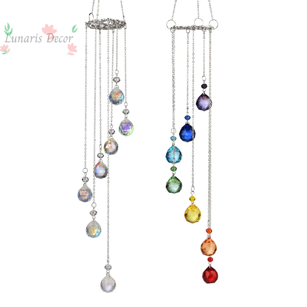 Garden decor hanging ornament - tree of life seven-color ab resin light-up ball - sun catcher crystal wind chime