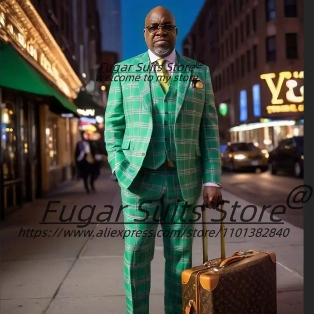 

Customized Green Plaid Casual Men Suits Peak lapel Groom Wedding Tuxedos Classic 3Pieces Sets Male Blazers Slim Fit Ropa Hombre