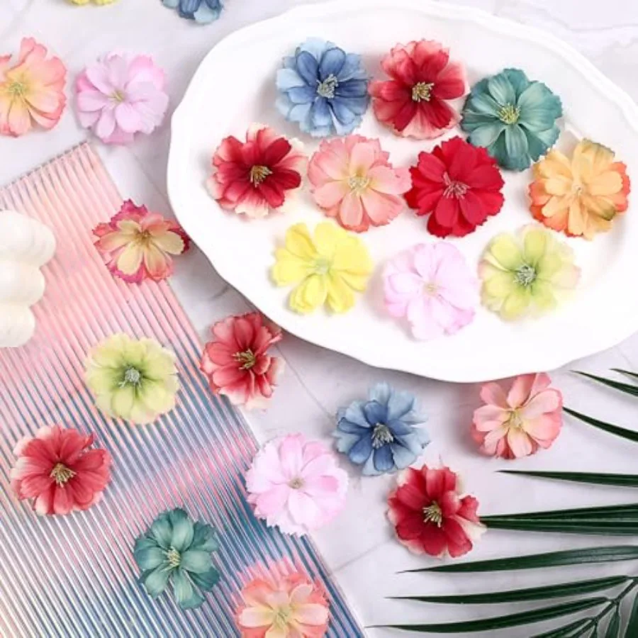 Têtes de fleurs de prunier artificielles en soie, 100 pièces, fausses têtes de fleurs pour l'artisanat, petites fleurs, petites fleurs pour bricolage, maison de vacances