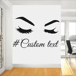 Custom Name Lash & Brows Eyes Wall Stickers Vinyl Eyelashe Wall Decals for Girls Bedroom Eyebrows Store Beauty Salon Decor C327
