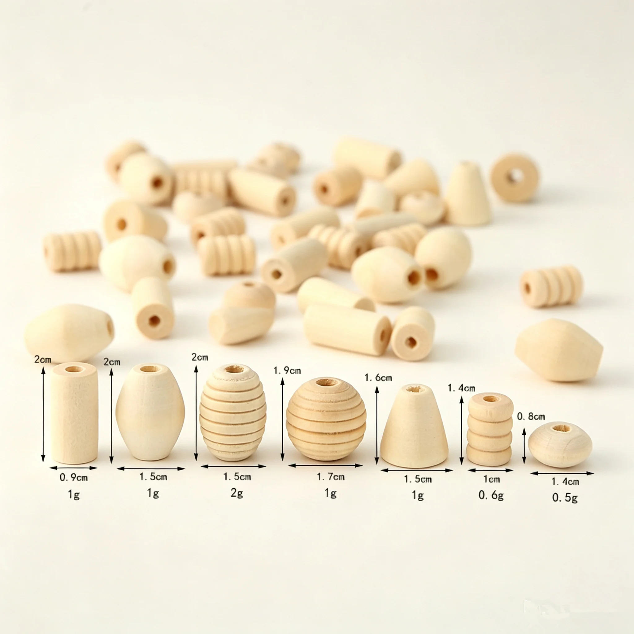 300pcs/lot Mixed Wooden Faceted Hexagon Wooden Unfinished Octagonal Geometric Spacer Beads For Jewelry Handmaking DIY Accessory