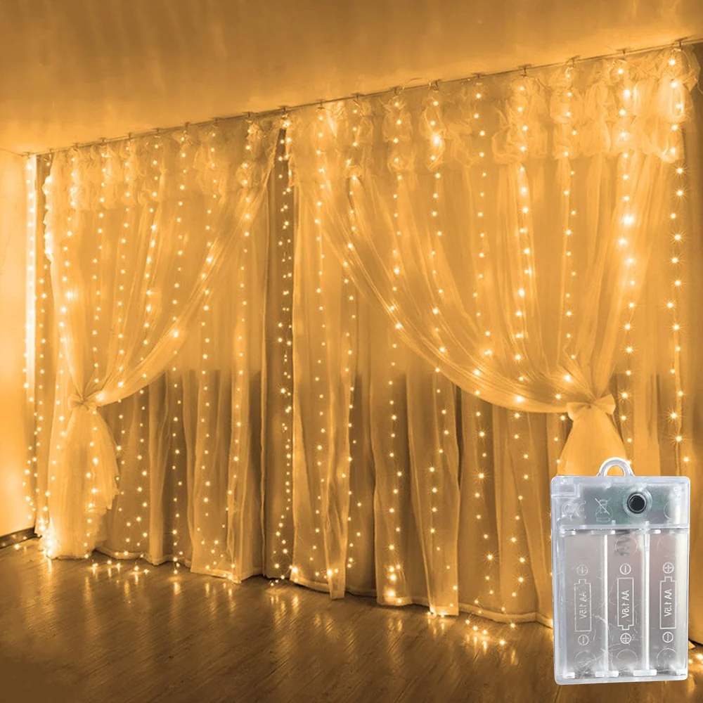 8 Modes 3/6m LED Bedroom Curtain Lights Wedding Fairy Garland Christmas Lamps String Battery Power for Home New Year Decoration