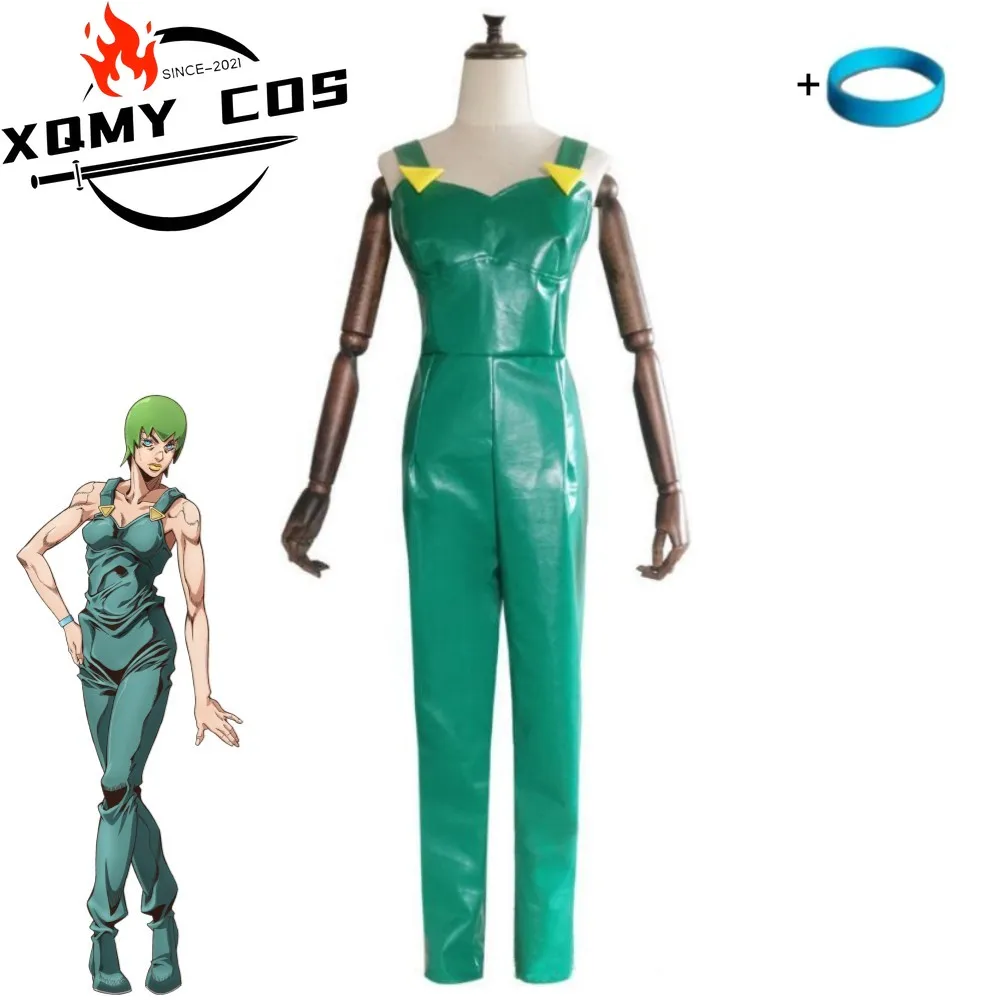 

XqAnime Jojo'S Bizarre Adventure Stone Ocean Foo Fighters F·F FF Косплей Костюм Зеленый комбинезон Комбинезон для ролевых игр на Хэллоуин