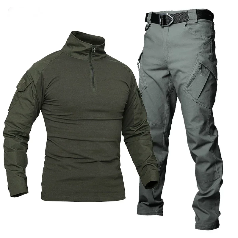 Leger Zomer Militair Uniform Set Mannen Tactisch Shirt Lange Mouw Militaire Broek Jagen Camping Tactisch Pak Camouflage Man