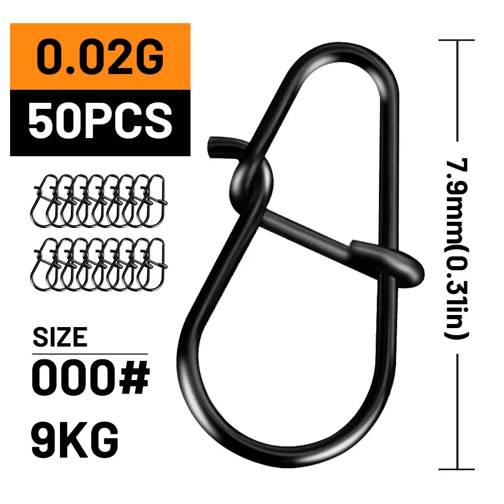 ZUKIBO 50/100 Stück Köderverbinder, schwarz, drehbar, Edelstahl, langlebig, Hakenverbinder, Clip, Angelzubehör gegen Meerwasser