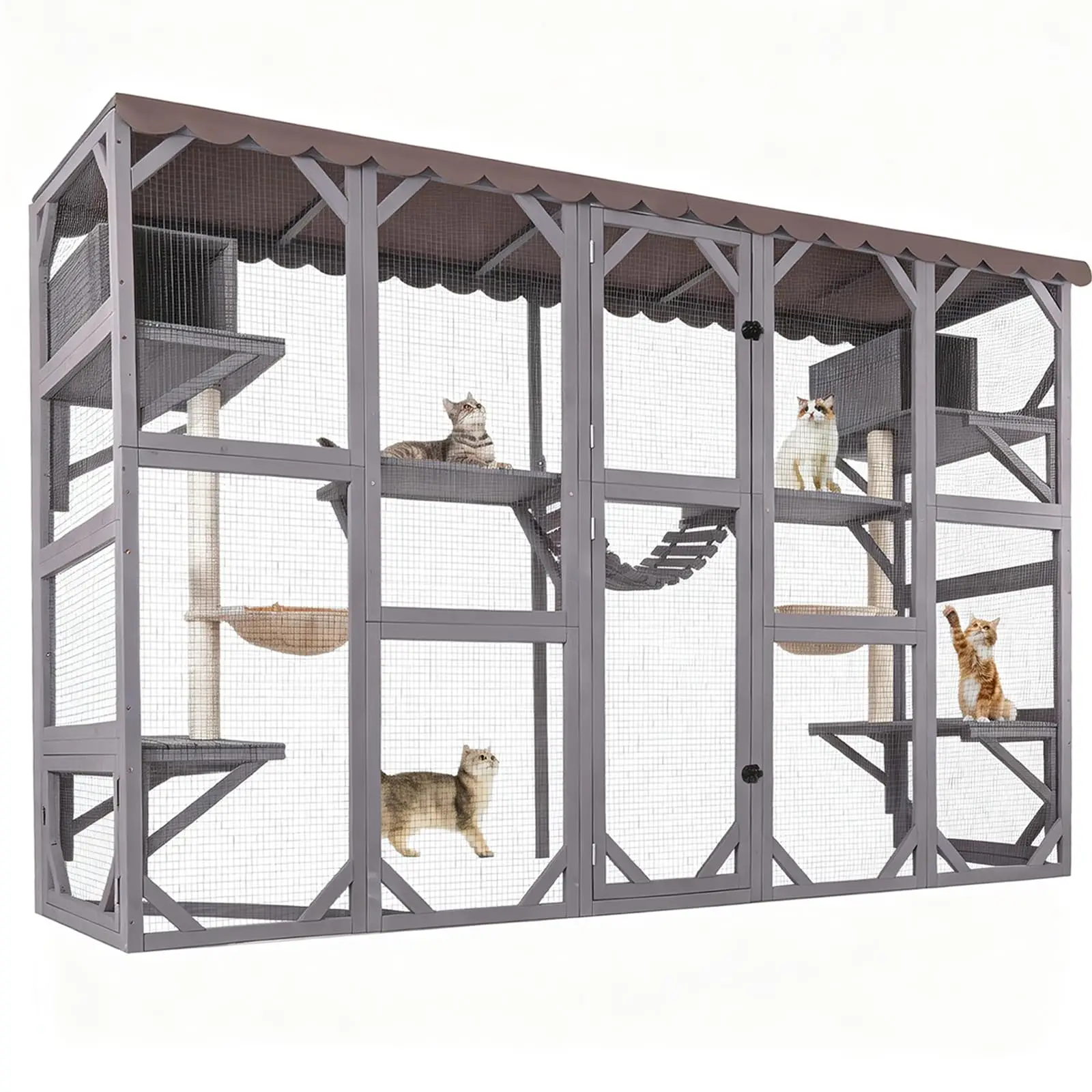 Window Catio Outdoor Cat Enclosure Super Large Walk in Cat House with 6 Platforms and 2 Scratching Posts for Cats,104